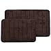 Bathroom Rug Set-2-Piece Memory Foam Bathmats-Striped Microfiber Top-Non-Slip Absorbent Runner for Shower, Tub, Sink or Kitchen by Lavish Home (Brown)