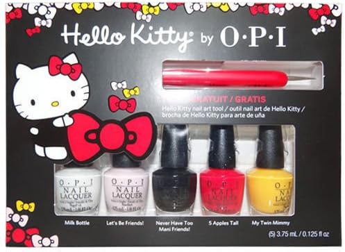 Hello Kitty Mini Nail Lacquer + 1 Art Tool Mini Set of 5 pc x 1/8 oz + Free Cuccio Tuscan Citrus Herb .33oz each.