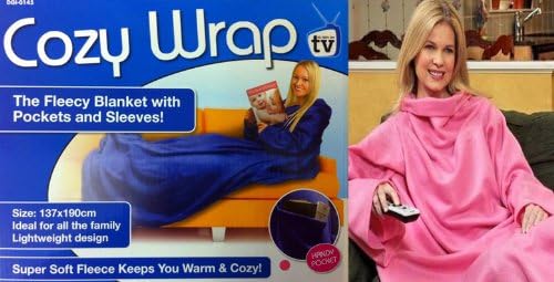 SLEEVED PINK SNUGGLE FLEECE BLANKET WARM COZY WRAP + POCKET. SOFA BEDROOM TRAVEL GIFT