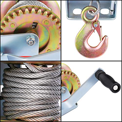 Angotrade Heavy Duty Hand Winch, 600LBS Hand Crank Strap Gear Winch with 8m Steel Wire, Manual Operated Two-Way Ratchet ATV Boat Trailer Marine - Image 4
