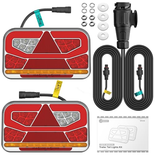 AUTOUTLET 60 LED 12-30 V Rear Light Trailer, 2 Pieces with 5 m Removable Cable and 13 Pin Plug, for Trailer Truck, Caravan Tractor, Waterproof IP65