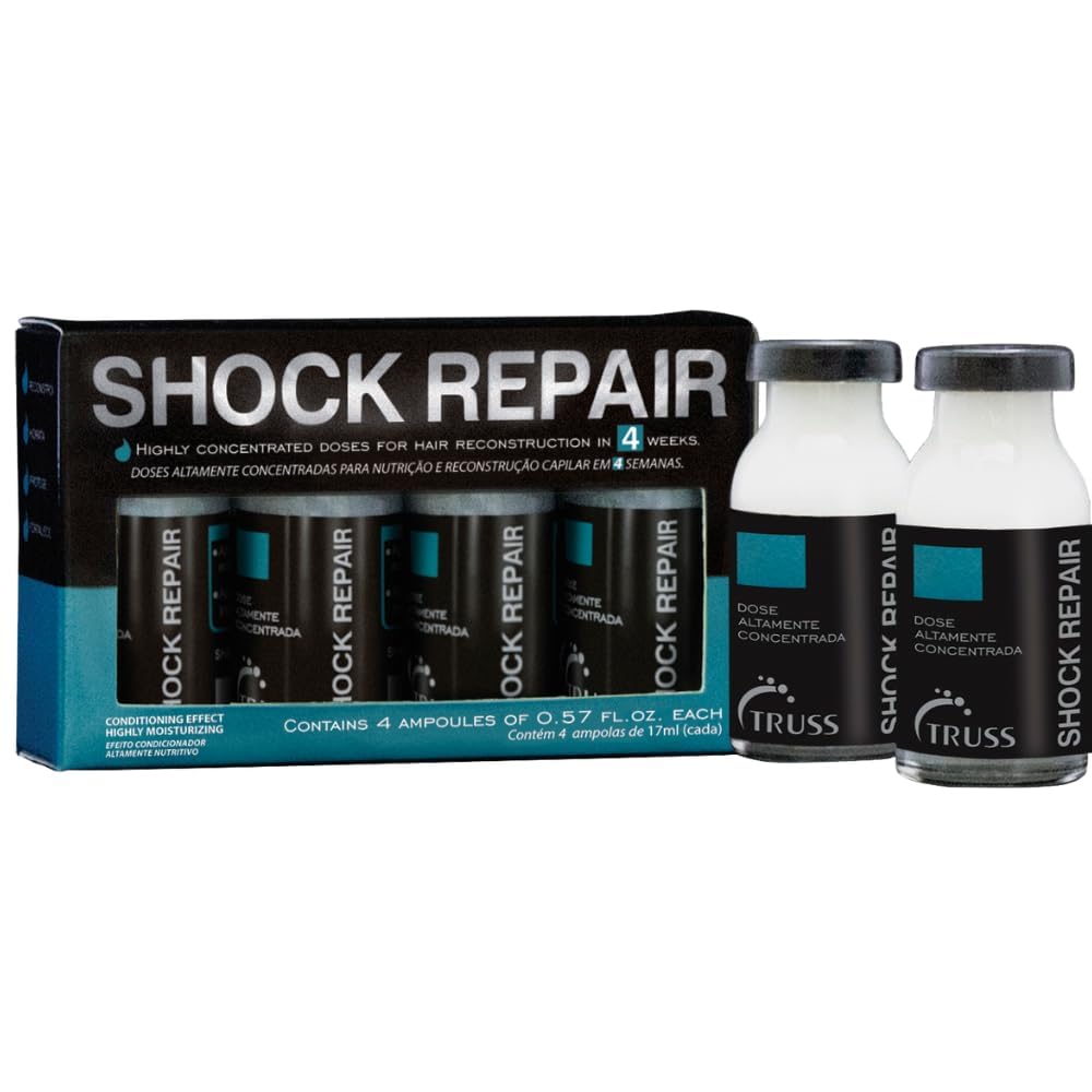 TRUSS Repairing Hair Serum - Shock Repair Hair Care for Damaged Strands - Highly Concentrated for Split End Repair & Protection - Weekly Reconstructing Treatment for Hydration & Strength (4 Ampoules)