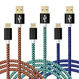 Cellphone Charging Cable, Boxeroo Extra Sturdy Nylon Braided USB Cable Sync and Charge USB Cables for Samsung Galaxy, Edge, Note, Blackberry, HTC, LG, Android Phones and More (6.6ft, 2m *3-Pack)