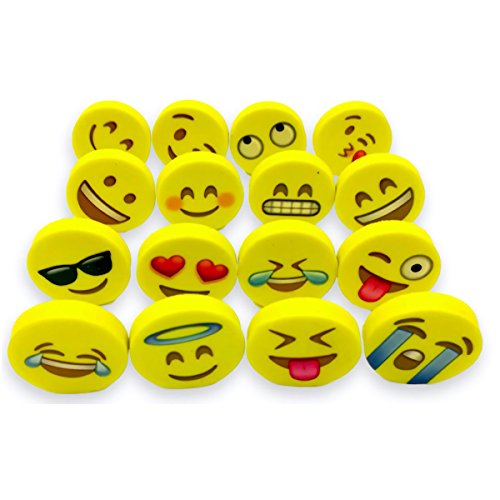 O'Hill Pack of 60 Pack Emoji Pencil Erasers 16 Emoticons Novelty Erasers for Easter Egg Fillers Party Favors School Classroom Prizes Rewards