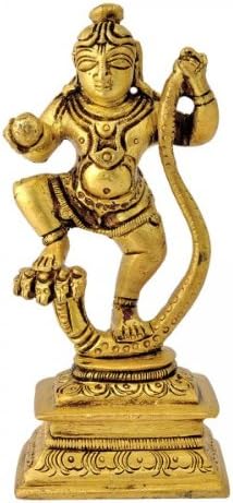 Redbag - Lord Krishna Dancing on Serpent Kaliya - Brass Sculpture (4.5" H x 2" W x 2" D)