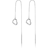 Reffeer Solid 925 Sterling Silver Love Heart Chain Dangle Earrings Drops for Women Teen Girls Heart Tassel Dangle Earrings Threader