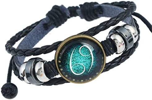 12 Constellation Bracelet Men Women Braided Leather Bracelets &amp; Bangles (Cancer)