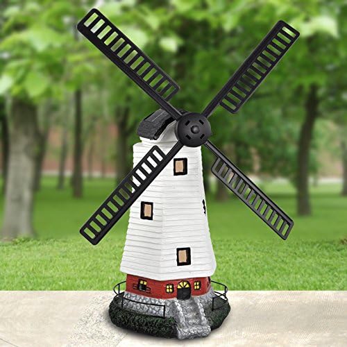 Outdoortips uk new Traditional Windmill garden decoration ornament Wind solar Powered LED Motion