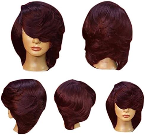 Aibelly Synthetic Full Wig Short Side Bang Straight Flip Feathered Bob Wig Fashion Noble Women's Parting Heat Resistant Replacement 15”