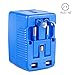 Yubi Power Dual Outlet Travel Adapter with 2 Universal Outlets - Built in Surge Protector and Neon Light Indicator - Foldable Prongs for Type A, C, G, and I Outlets | Works in 150+ Countries - Blue