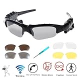 Wireless Sunglasses,WONFAST Bluetooth Sunglasses Music Handfree Headset Headphones for iPhone X/8/7/8 plus Samsung Bluetooth devices + Free Replaceable 3 Pair Lens (Yellow,Brown,Clear) (N-Black)