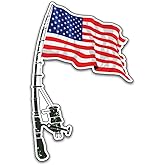 Fishing American Flag Sticker Bumper - Funny Car Auto Laptop Weatherproof Vinyl Decal, Patriotic Fishing Bumper Sticker