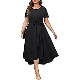 Holipick Women's Plus Size High Low Dress Wedding Guest Semi Formal Short Sleeves Long Cocktail Dresses with Pockets