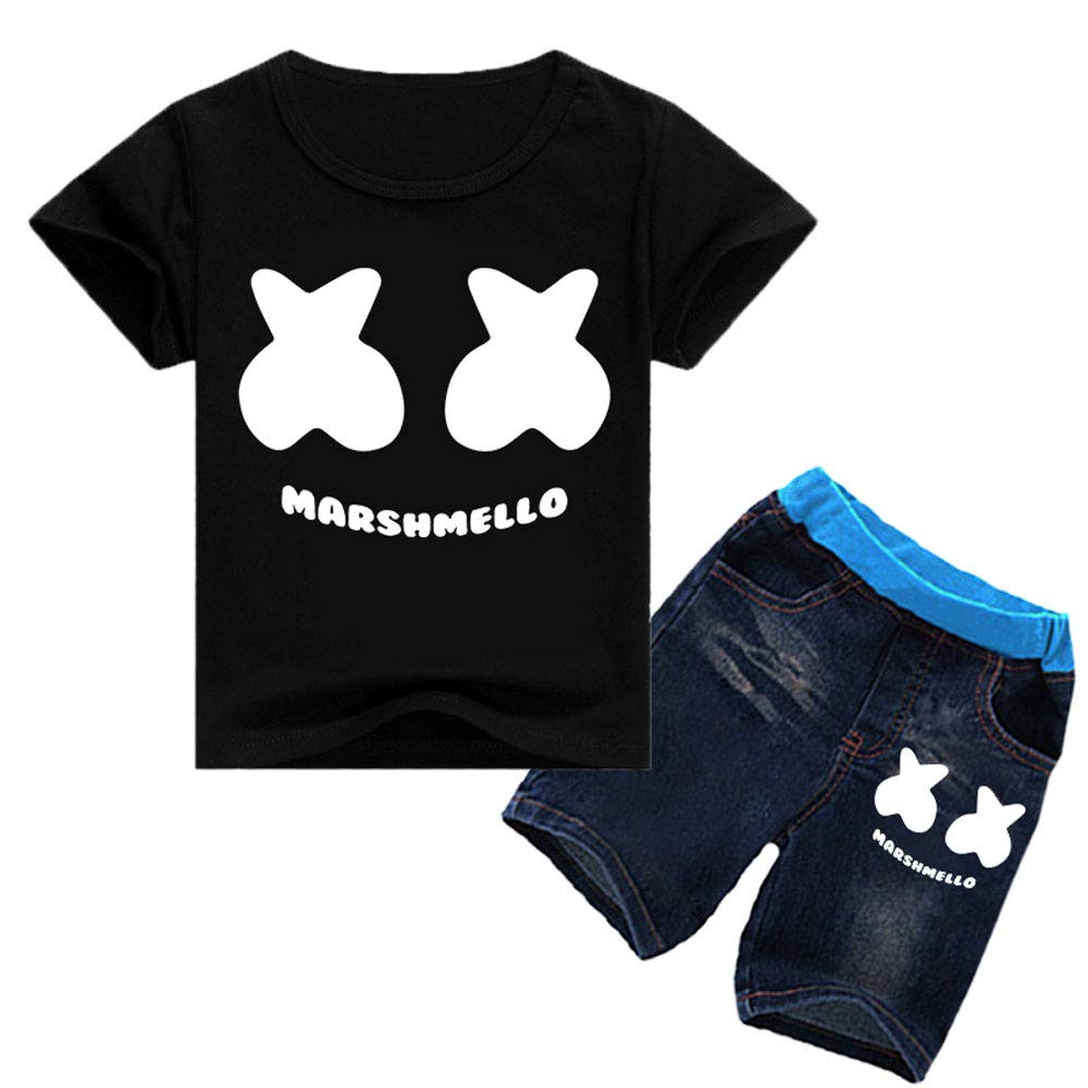 QYS Camiseta con Estampado de Cara Sonriente para niños DJ + Conjunto de Pantalones Cortos,Black,100cm: Amazon.es: Hogar