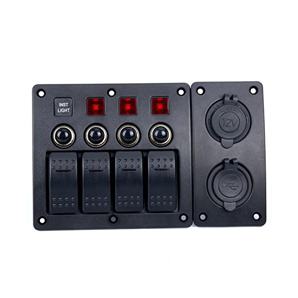 Amarine-made-4-Gang-Red-LED-Indicators-Rocker-Circuit-Breaker-Waterproof-Marine-Boat-Rv-Switch-Panel-Combined-with-Dual-USB-12v-Power-Adapter-Panel-PN-CB4-R-CB1S1S2