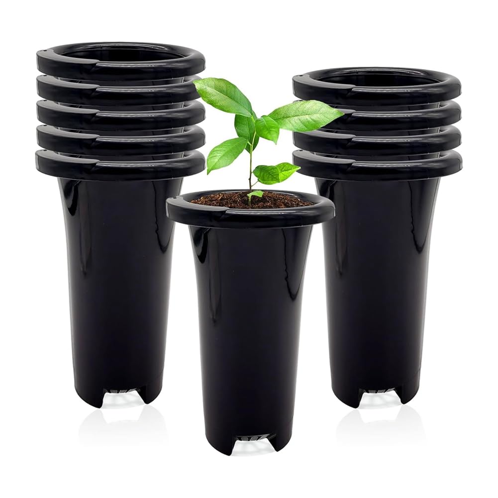 NISHZHU 10Pcs Plastic Deep Plant Nursery Pots, Thick Stable Tall Tree Pots, Reusable Tall Seedling Plant Container Pots, Deep
