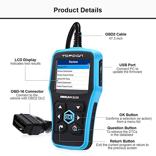 TT TOPDON OBD2 Scanner - CAN Car Code Reader, PLUS2.0 Professional Engine Fault Diagnostic Scanner with DTC Library to Turn Off CEL, Pass Smog Test for Home and Autoshop