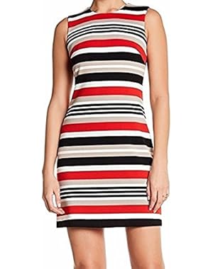 Black Women's Sheath Seamed Striped Dress Red 4