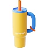 CHAKO LAB BaWang Insulated Stainless Steel Tumbler | Tumbler with Handle and Straw 33oz | Cup Holder Friendly for Travel | Leakproof Water Bottle | BPA-Free | 316 stainless steel liner| yellow&blue