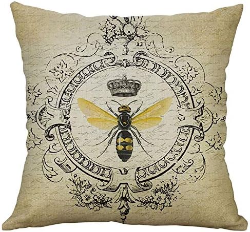 Wancooy European style Retro Small Bee Printing Linen Pillow 2019new Home Car Cushion Cover (A, 45 * 45CM)
