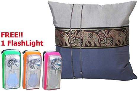 Honest Bee Presents. One Big Elephant Stripe Throw Cushion Cover/Pillow Case Thai Silk for Decorative Sofa, Car and Living Room Size 16 X 16 InchesFREE 1 Flash Light