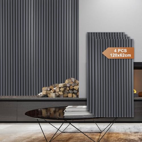 Fiqops 4er Akustikpaneele Holz 120x60 cm Grau 21 mm