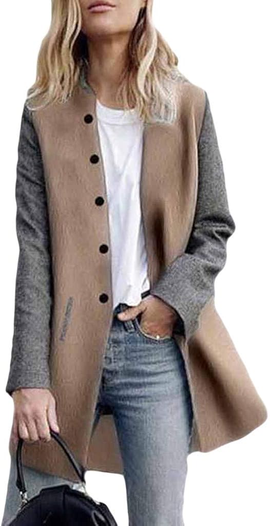 WUAI-Women Long Sleeve Open Front Cardigan Jackets Lightweight Color Block Button Blazer Suit Jackets Coats: Clothing