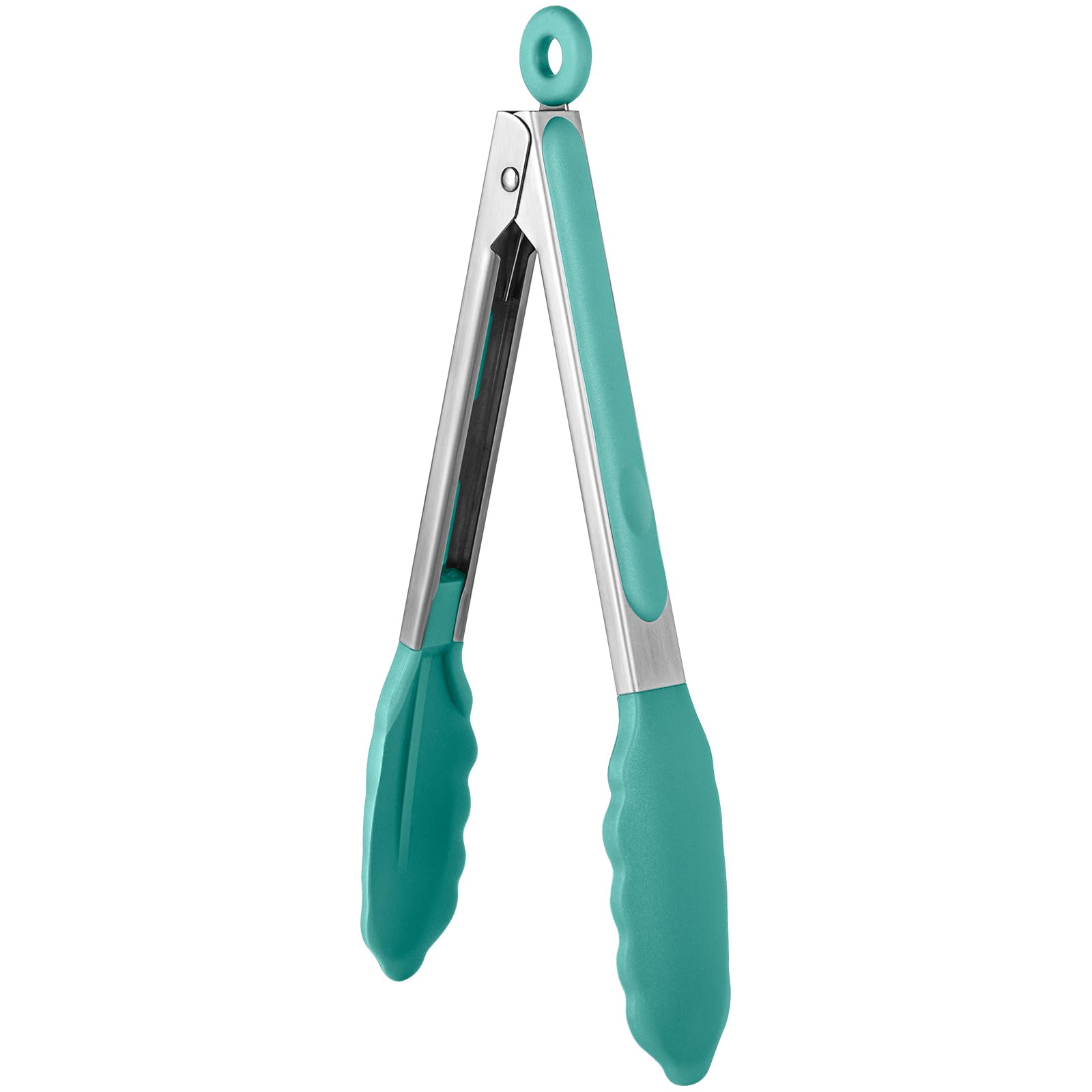 U-Taste 22cm Silicone Tongs: 315℃ Heat Resistant Kitchen Tong with Firm Sealed Non Stick Rubber Tips, Silicon Coated 18/8 Stainless Steel Handle and Smooth Locking for Cooking Serving BBQ (Aqua Sky)