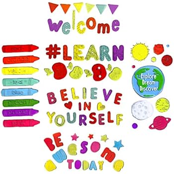 Impact Innovations Back to School Classroom Window Gel Cling Bundle - 6 Sheets Multi-Colored, 80 Clings