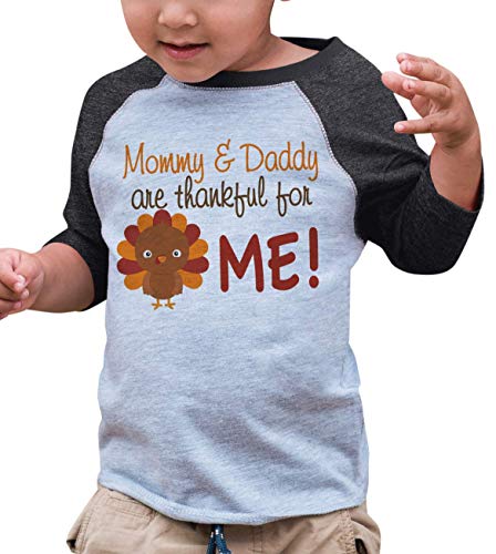 7 ate 9 Apparel Baby Boy's Thankful for Me Thanksgiving 2T Grey Raglan