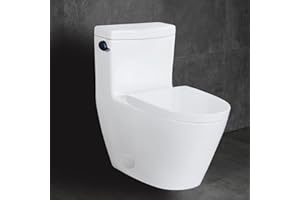 WinZo Modern Elongated One Piece Toilet Modern Single Side Flush 1.28 GPF Standard Seat Height In White-Black Button