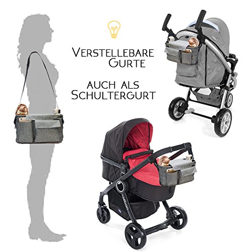 Stroller Organizer Bag with Zipper, Extra 5cm Capacity to Enlarge, Extra-Large Storage Space for iPhones, Toys, Diapers, Books, Drinking Bottles, Mobile Phones and other Baby Accessories, Waterproof