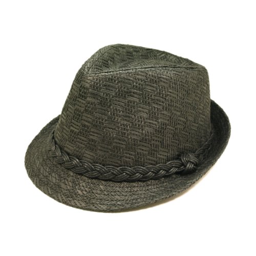 Classic Fedora Straw Hat with Braided Band, Black