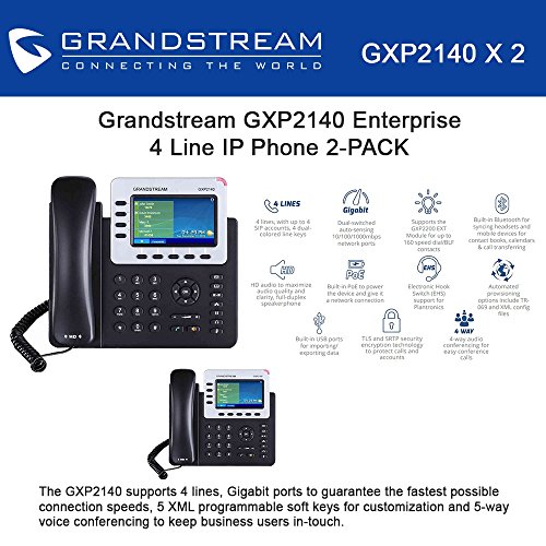 Grandstream GXP2140 4-Line IP Phone, 4.3 LCD, PoE, Bluetooth. Bundle of 2