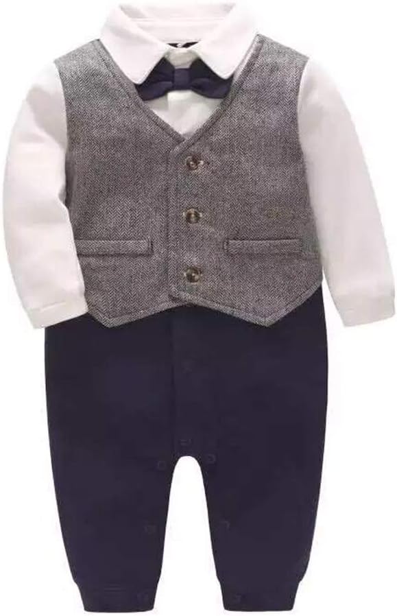 Feidoog Newborn Gentleman One Piece Long Sleeve Baby Boys Gentleman Formal Tuxedo Outfit Suit