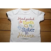 Embroidered Bodysuit Handpicked for Earth by my Sister in Heaven Baby Shower Gift Hand Picked Bodysuit Blue