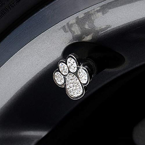 Valve Stem Caps, 4 Pack Handmade Crystal Rhinestone Dog Footprints Universal Car Tire Valve Caps Chrome,Attractive Dustproof Bling Car Accessories - Dog Footprints - Thumbnail 4