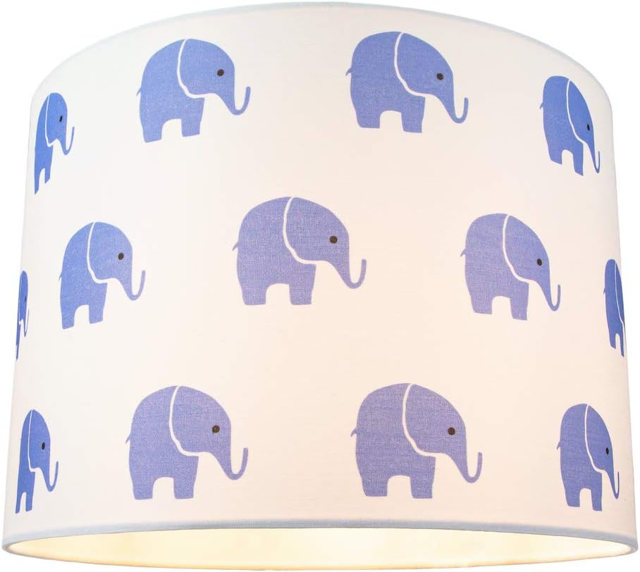 Blue Elephants Children's/Kids White Cotton Fabric Bedroom Lamp or Pendant Shade, 25cm (W) x 18cm (H) - Image 4