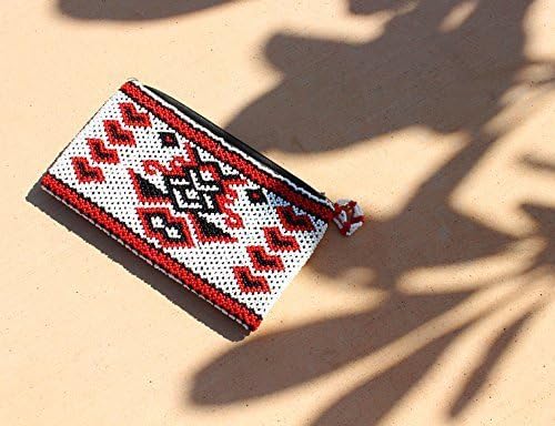 White Borneo Pouch with Zipper, Wristlet, Purse, Zippered Wristlet, Iphone Pouch, Smartphone Case, Wallet, Clutch, Bridesmaid Pouch, Cosmetic Bag, Ethnic Beaded Pouch Hand Beaded in Indonesia