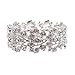 Accessoriesforever Bridal Jewelry Crystal Rhinestone Floral Leaf Vine Stretch Bracelet Silver Clear