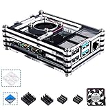 Smraza Case for Raspberry Pi 4 B, Raspberry Pi 4 Case with Cooling Fan, 4PCS Heatsinks for Raspberry Pi 4 Model B (RPI 4 Board Not Included) - Black and Clear