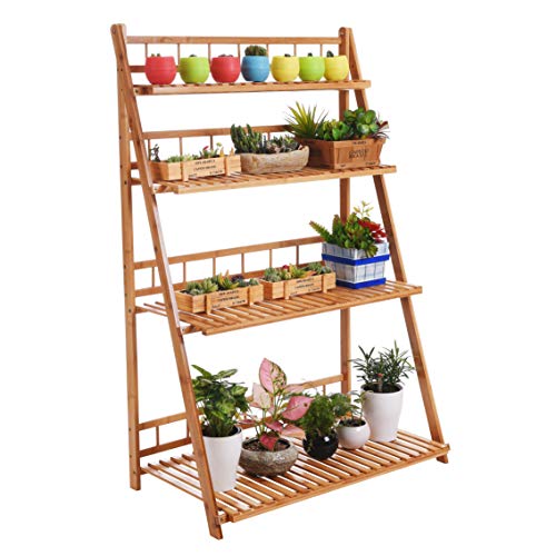 MUGIAZII Plant Flower Stand Plant Display Shelf Rack Shelf Bamboo
