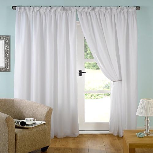 John Aird Pair White Lined Tape Top Voile Curtains (90" wide x 90" drop