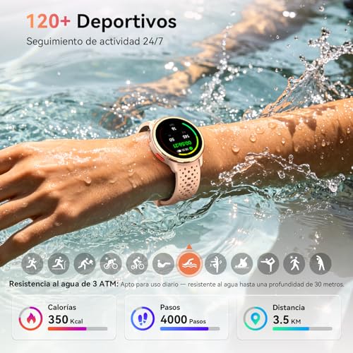 Women's Smart Watch 1.27" Round Smartwatch 2 Straps, Sleep Monitor Health and Fitness Functions 120+ Sports Modes 3ATM Waterproof for iPhone/Samsung/Android Pink