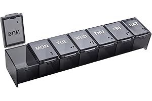 EZY DOSE Weekly (7-Day) Daily Pill Case, Medicine Planner, Vitamin Organizer, Supplement Container, Convenient and Easy to Use, Large Compartments, Travel Friendly, Black, Made in the USA, BPA Free