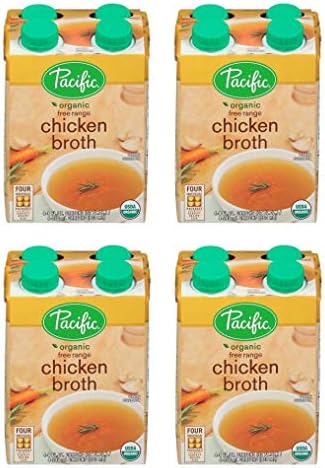 Pacific Foods Organic Free Range Chicken Broth, Low Sodium, 8oz, 4-Count (Pack of 4)