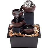 Indoor Desktop Fountain 4-Tier Desktop Fountain with Warm LED Lights & 3-Speed Adjustable Pump - Ideal for Bedrooms, Offices 