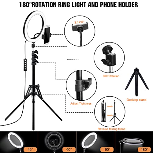 10\'\' RGB Selfie Ring Light with Stand & Phone Holder, HLTJAN Circle Light with 18 Light Modes & 12 Brightness Level & Wireless Remote Shutter for Live Stream/Instagram/YouTube Video/TikTok/Makeup