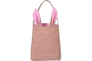 Jolly Jon Easter Egg Hunt Basket Bag - Bunny Rabbit Ear Design - Reusable Grocery Shopping Baskets - Kids Party Gift Bags - Baby Shower and Book Storage (Burlap/Pink Ears)