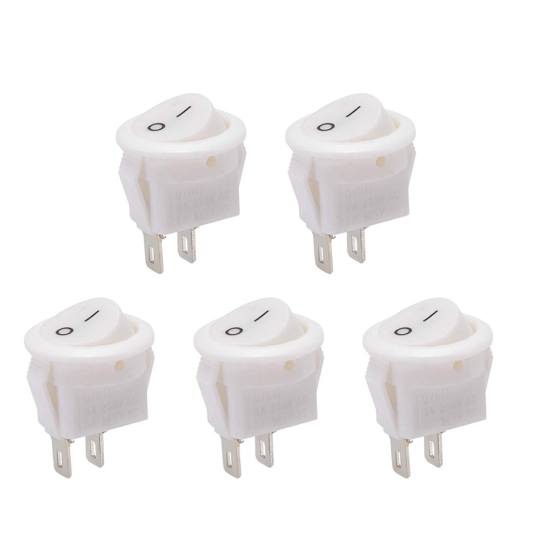 uxcell SPST Boat Rocker Switch Round Toggle Switch White for Boat Marine 2pins ON/OFF AC 250V/3A 125V/6A 5pcs